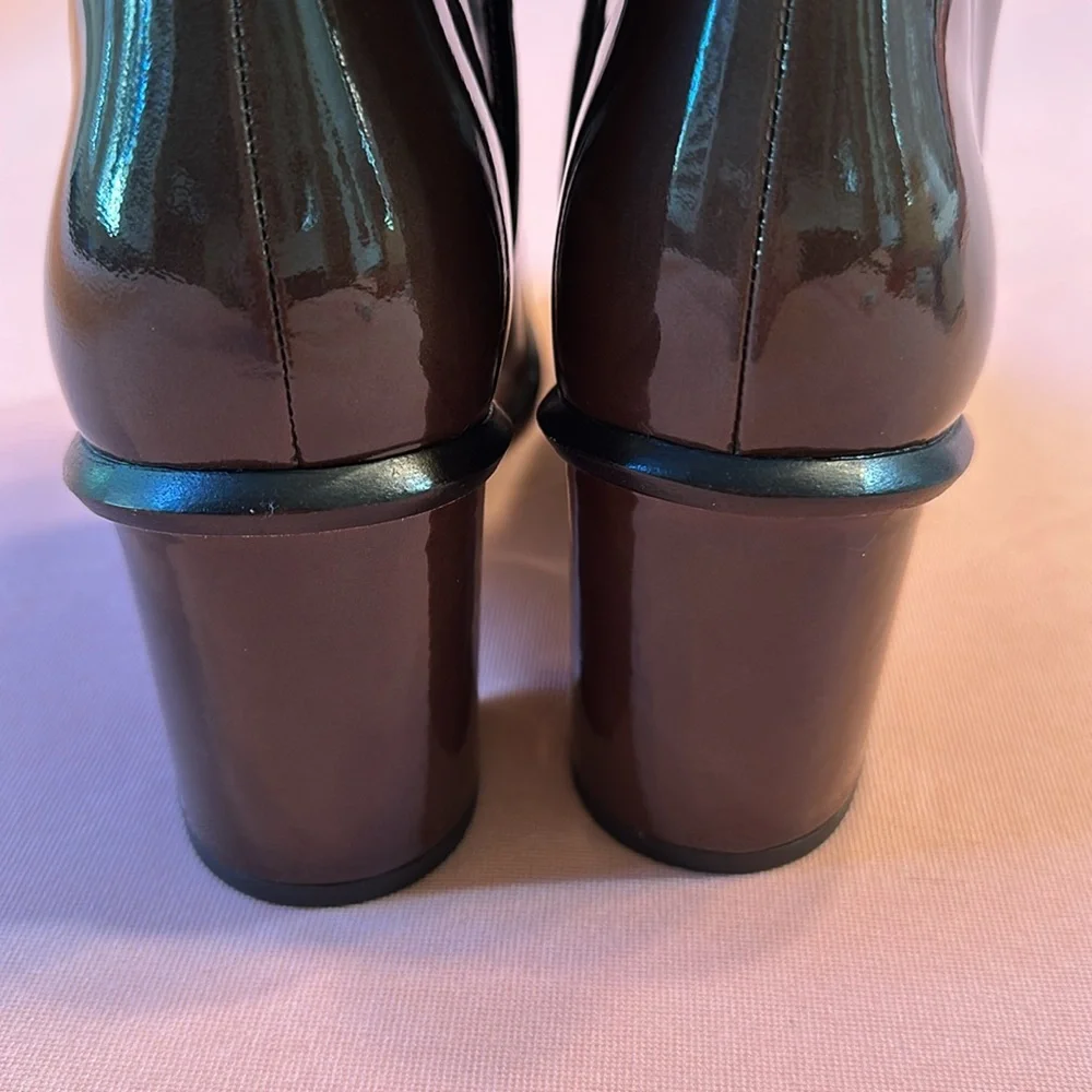 New TORY BURCH Patent Leather Boots. Color: Dark Moss. Size 8.5.